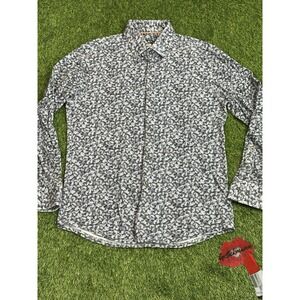Stone Rose Shirt‎ Men's 4 Blue Paisley Button Long Sleeve Collar